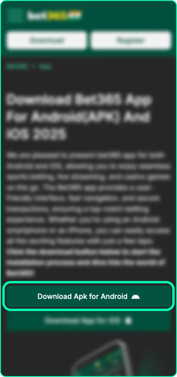 Select the drop down box to start downloading the Bet365 app.