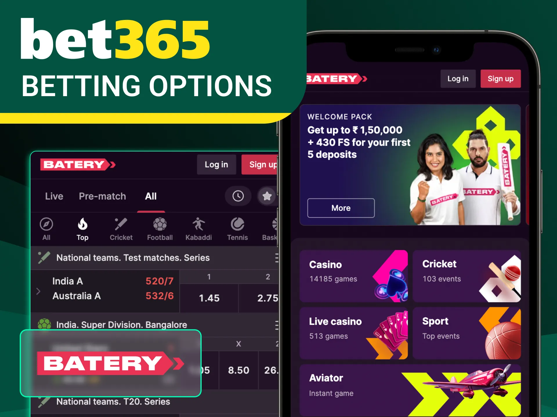 Opt for the Batery app for quick access to betting.