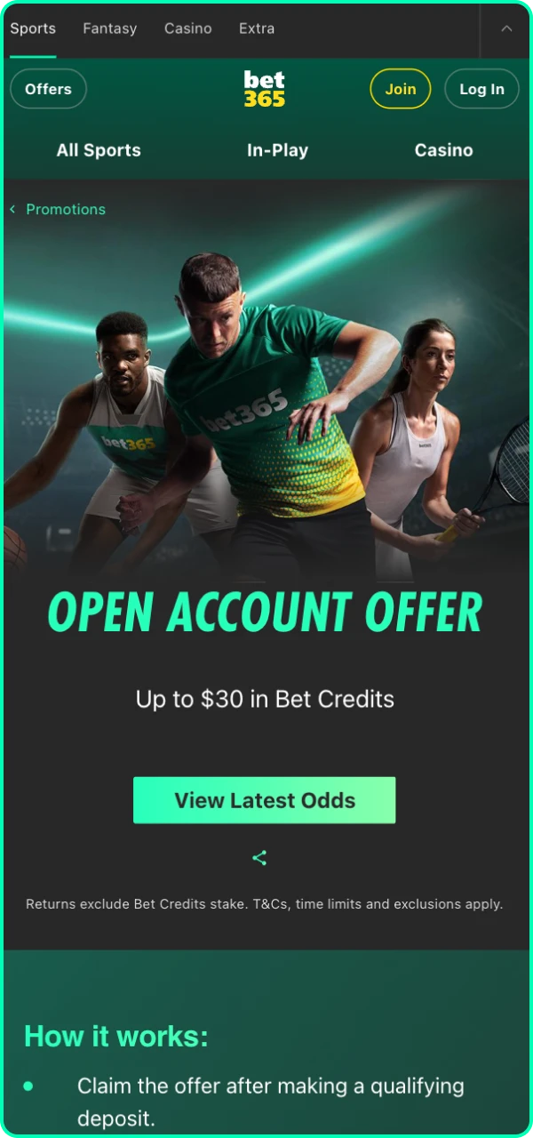 Choose the bonus that suits you and is available to you when you make your first deposit at Bet365.