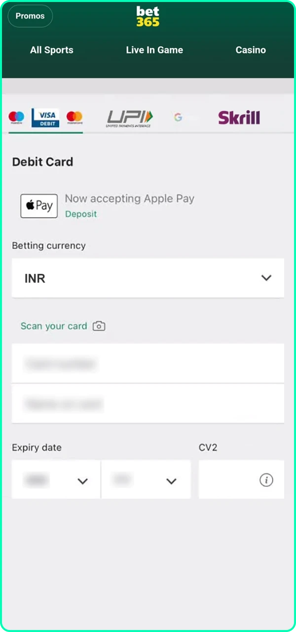 Make your Bet365 deposit using a payment method that is convenient for you.