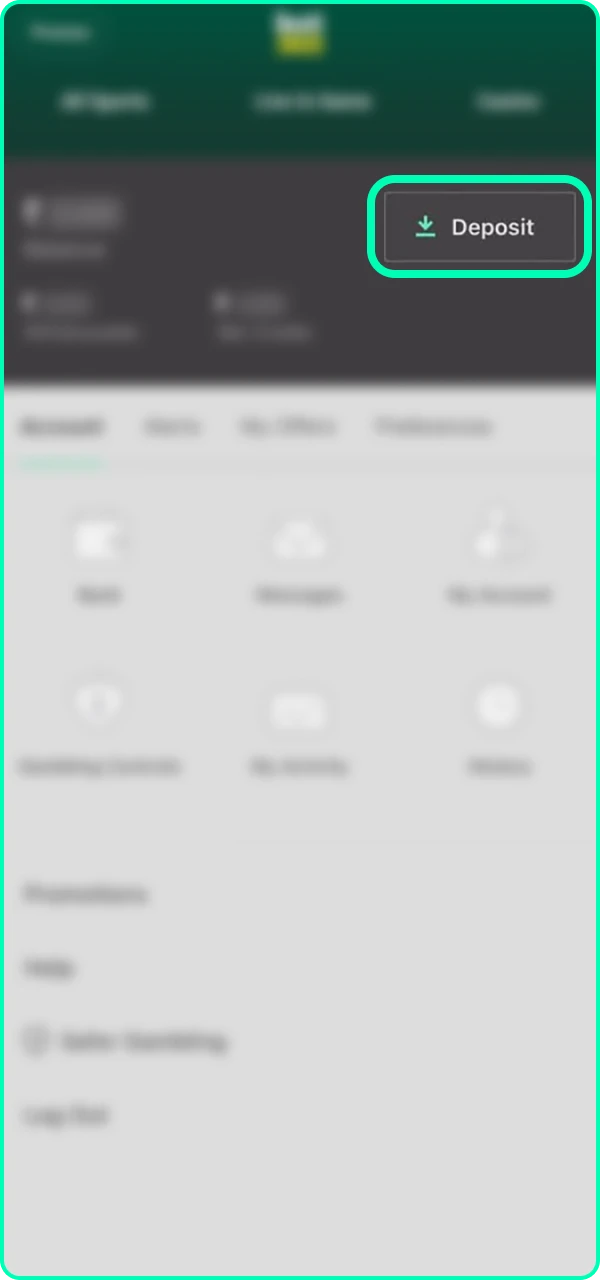 Launch the menu of your Bet365 account and select the deposit funds button.