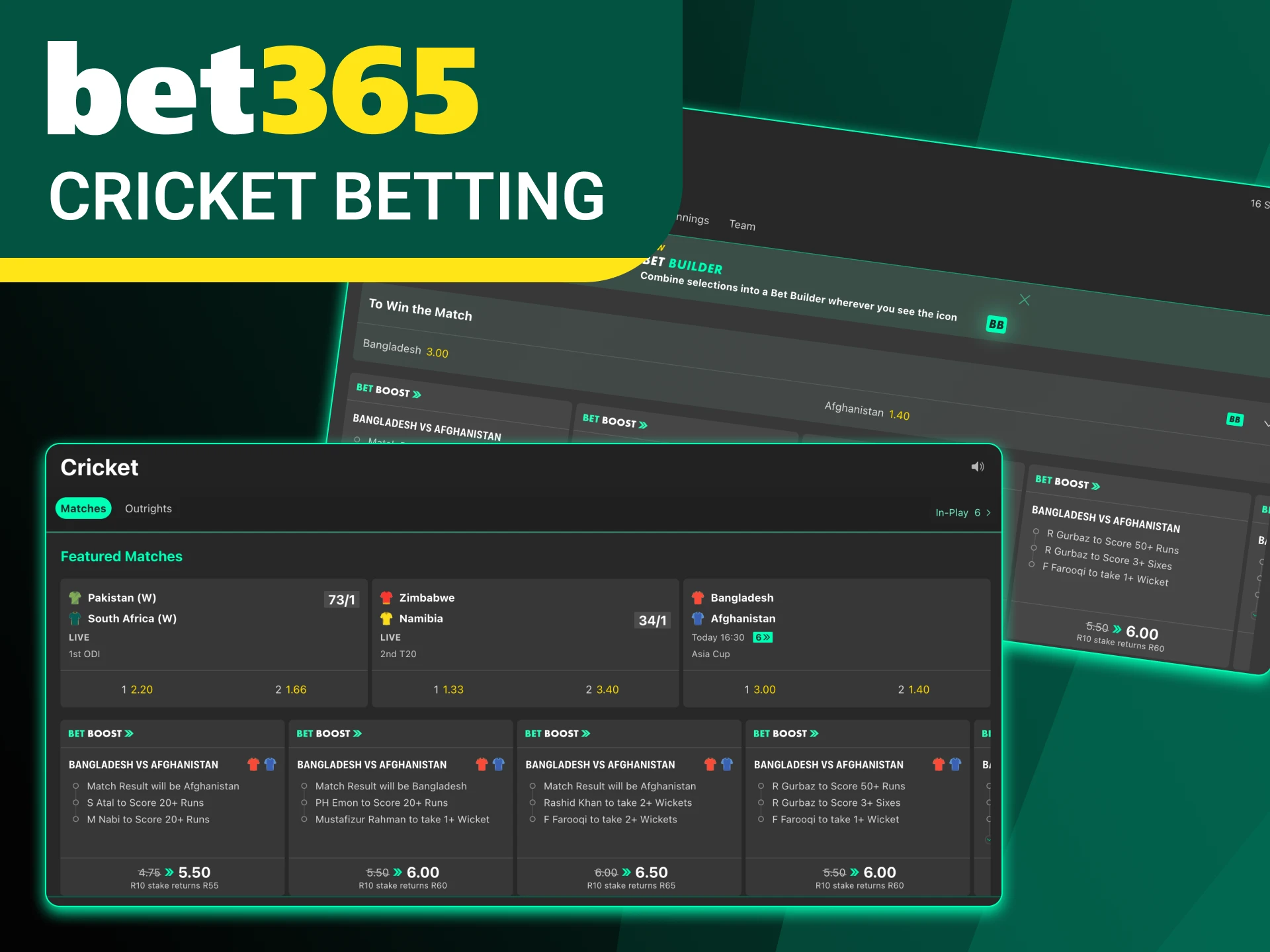 Bet on your favorite cricket teams at Bet365.