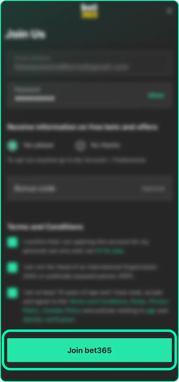 Complete your registration and start watching matches and betting at Bet365.