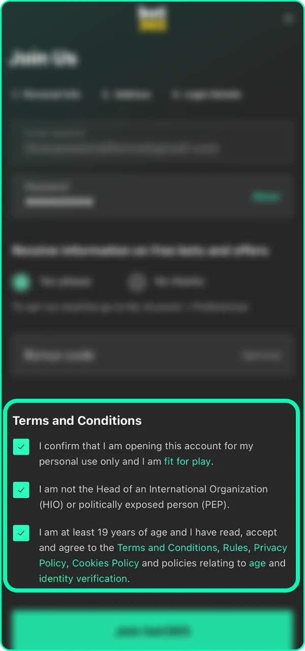 Come up with a complex and unique password for your Bet365 account.