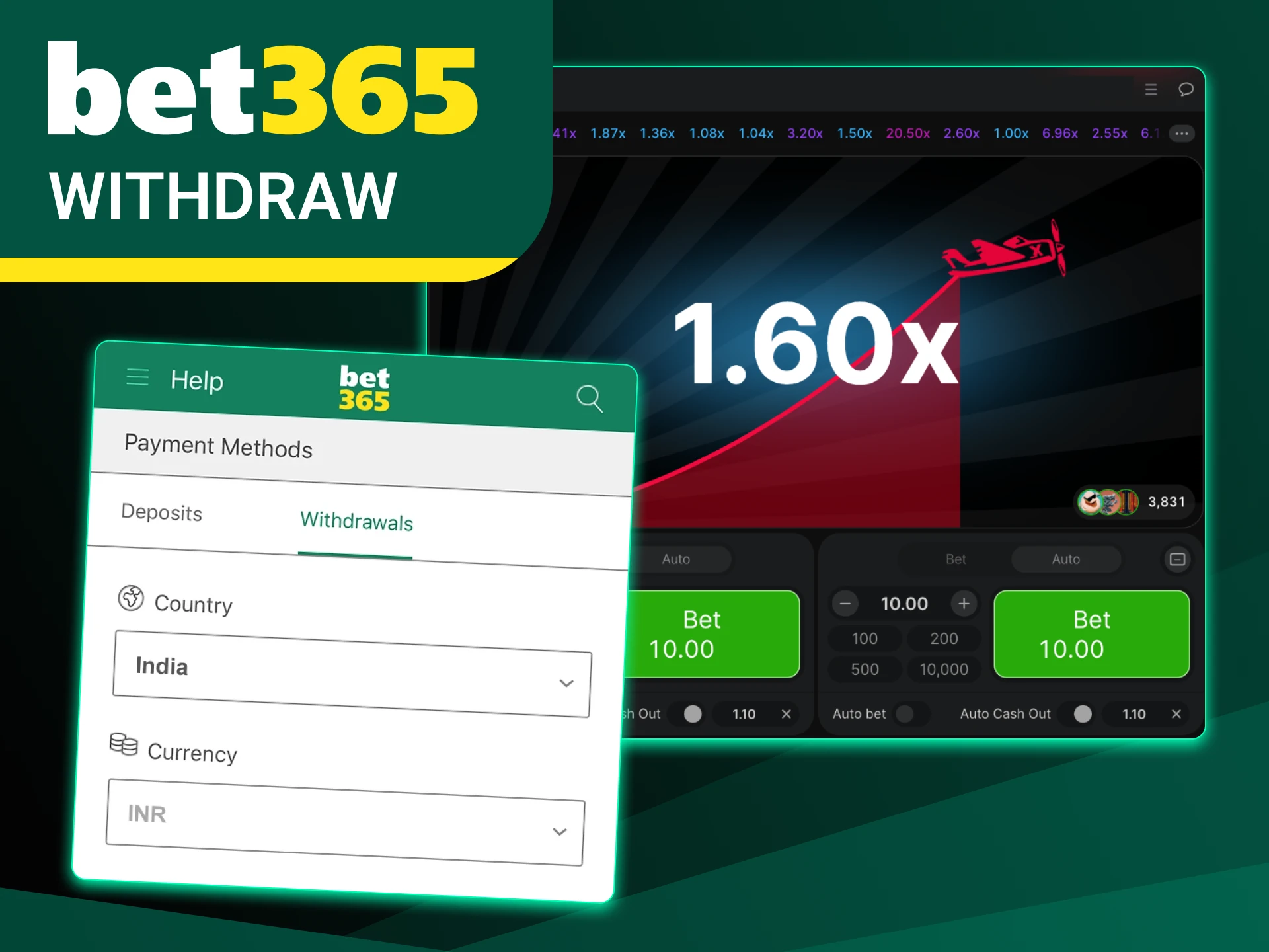 Withdraw your winnings quickly at Bet365 online casino.