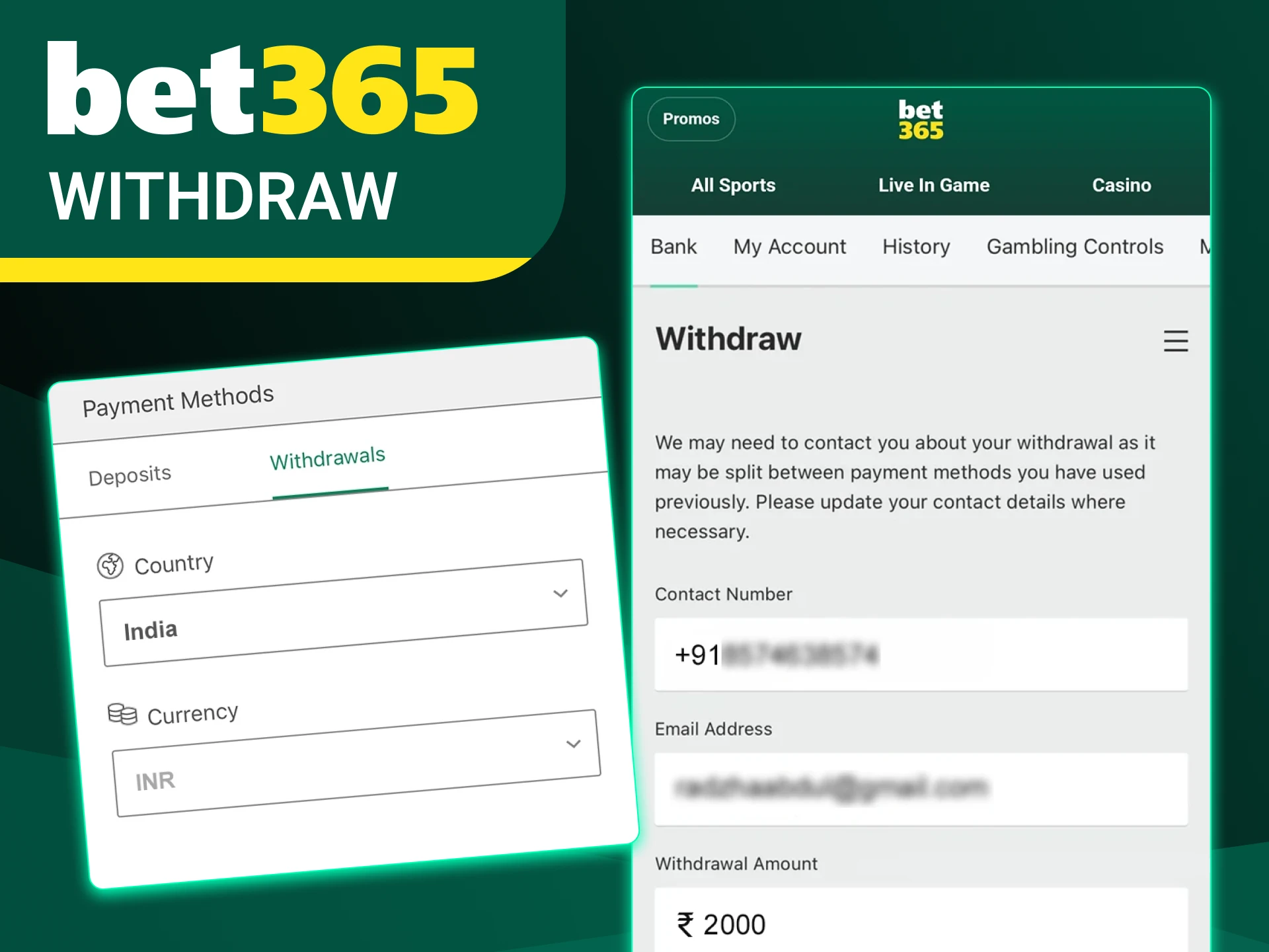 Withdraw your winnings at Bet365 online casino.