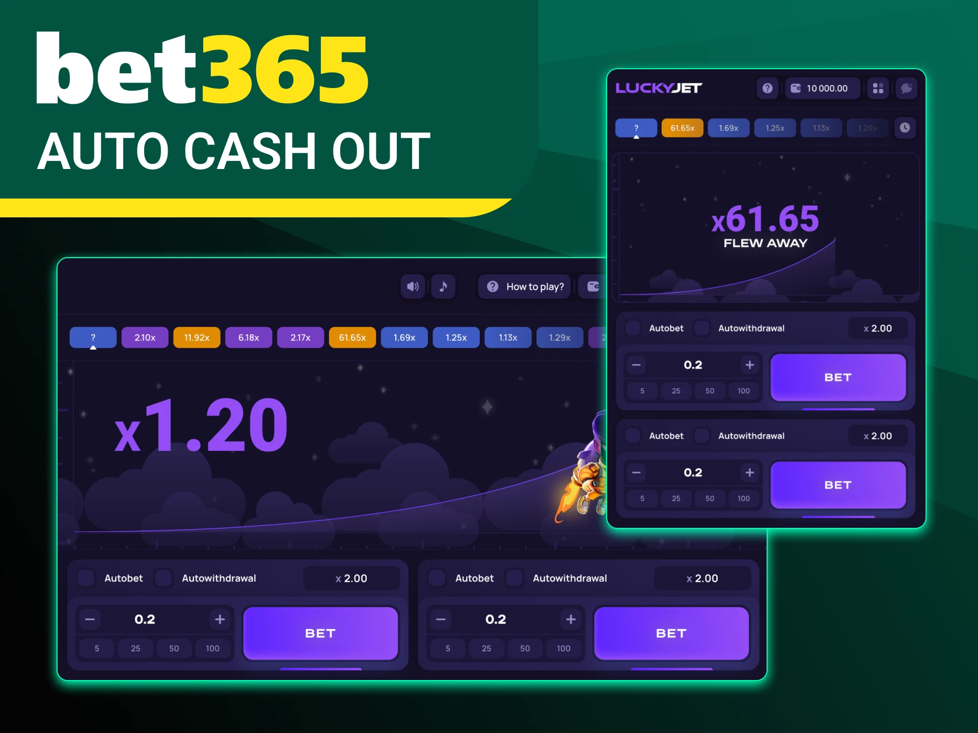 Set up automatic withdrawals for your winnings in the Lucky Jet game at Bet365 online casino.